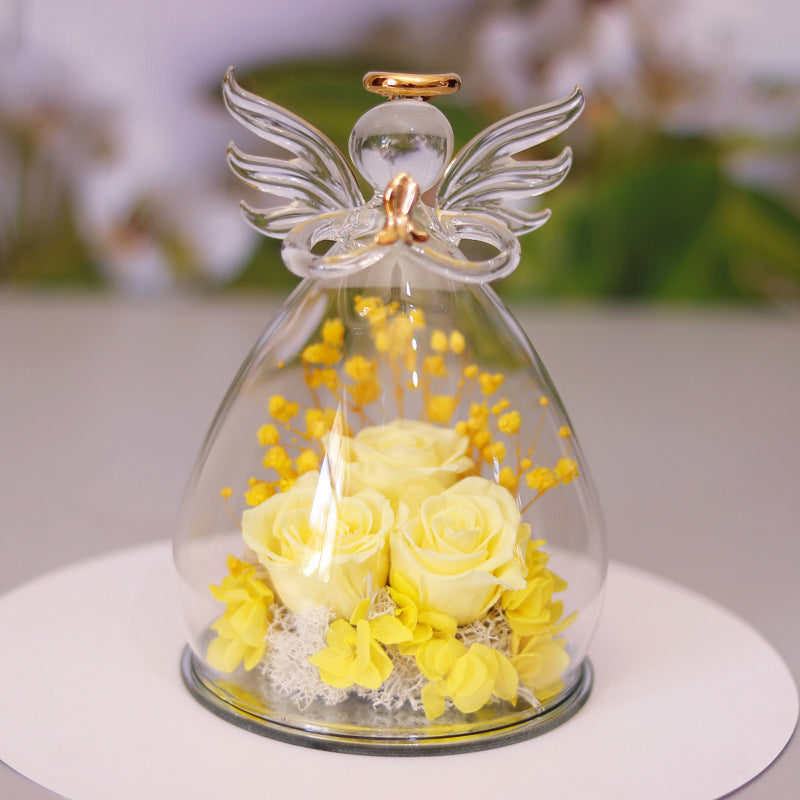 Eternal Flower Gift Box Angel Glass Cover Dried Rose Gift Box For Christmas New Year Valentine&