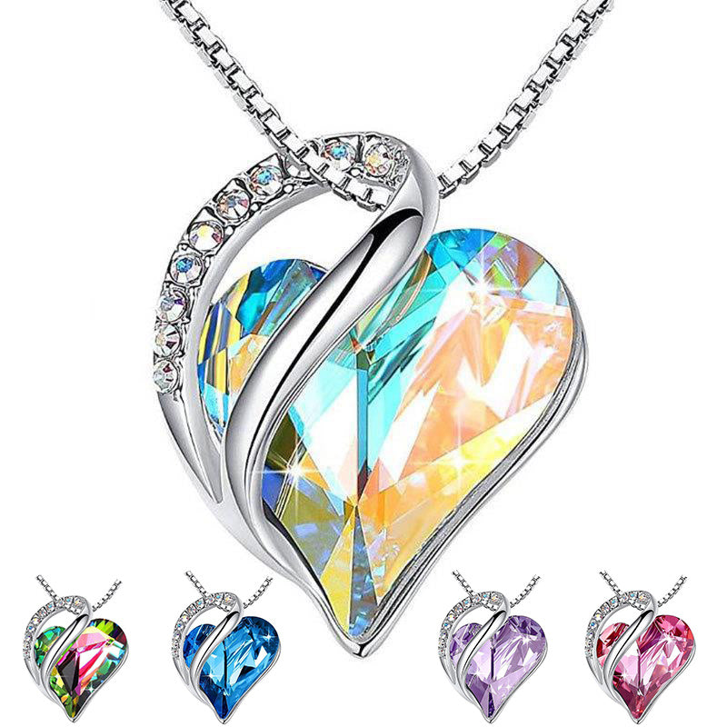 925 Sliver Heart Shaped Geometric Necklace Jewelry Women&