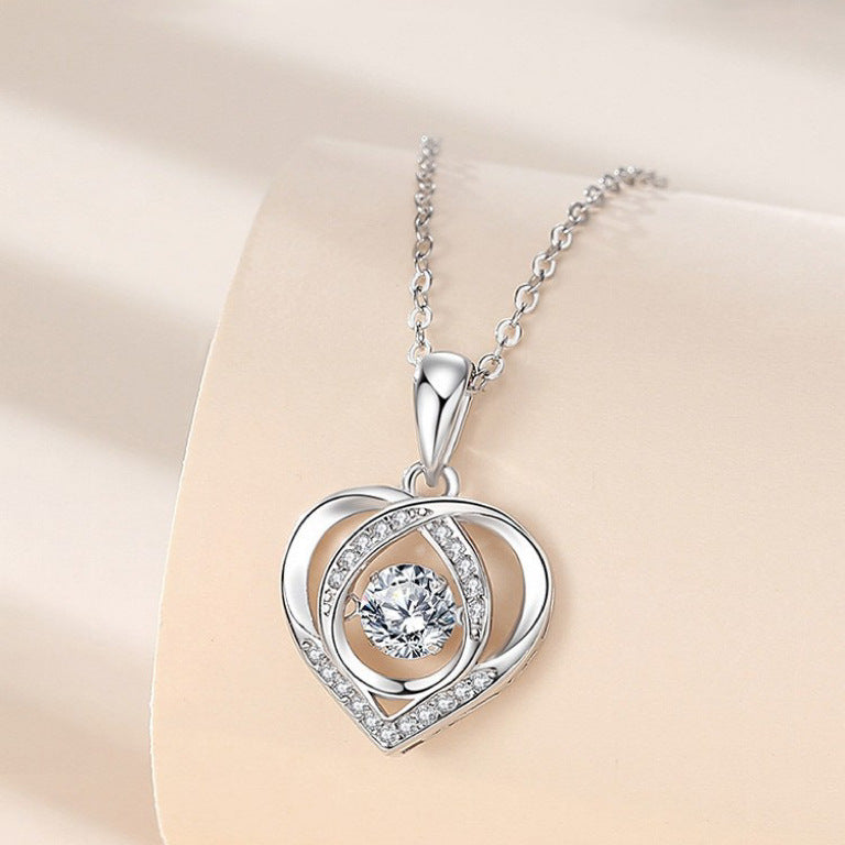 S925 Beating Heart-shaped Necklace Women Luxury Love Rhinestones Necklace Jewelry Gift For Valentine&