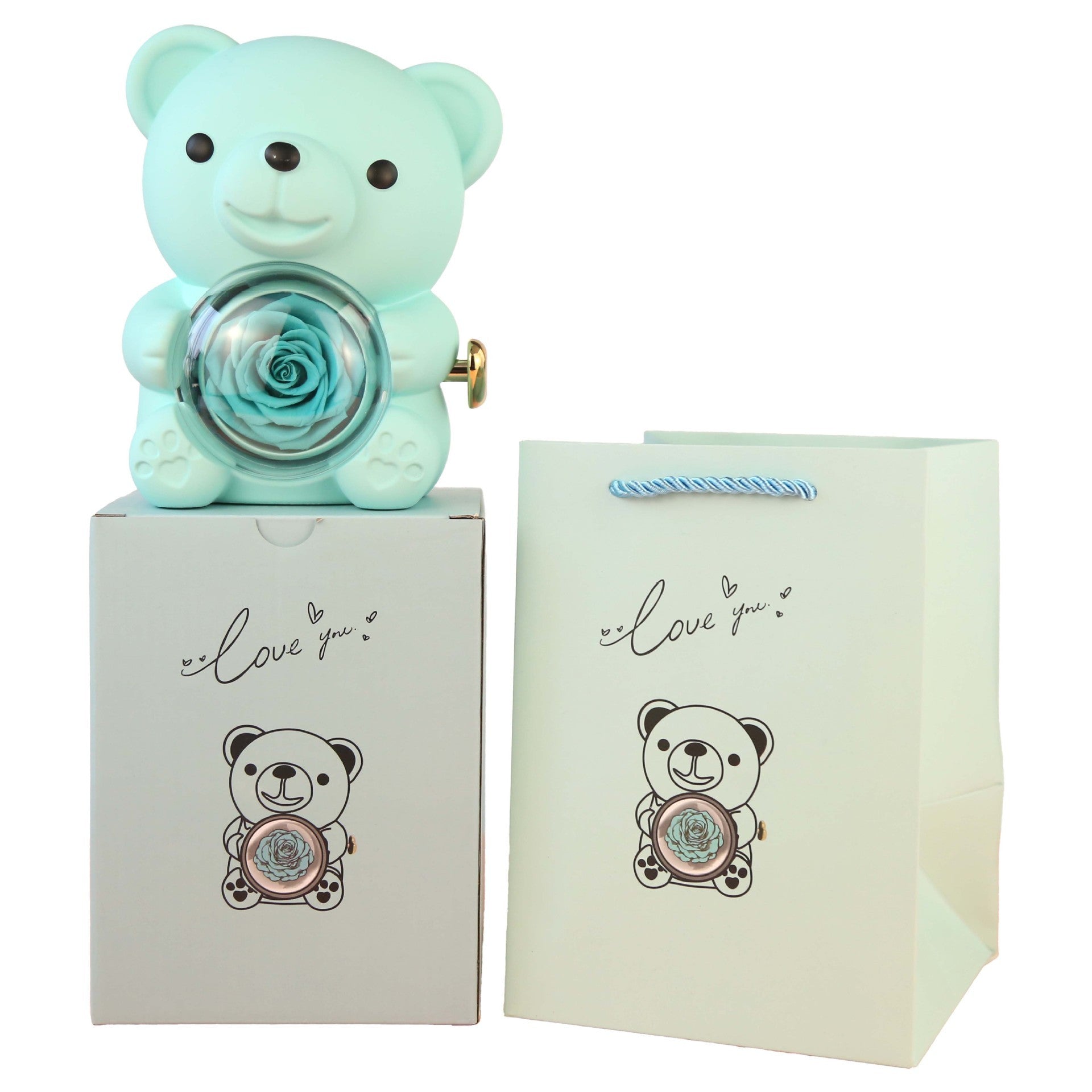 Eternal Rose Teddy Bear Gifts Box With Necklace Rotate Rose Jewelry Box Valentine Wedding Storage Gift Case For Women Girlfriend