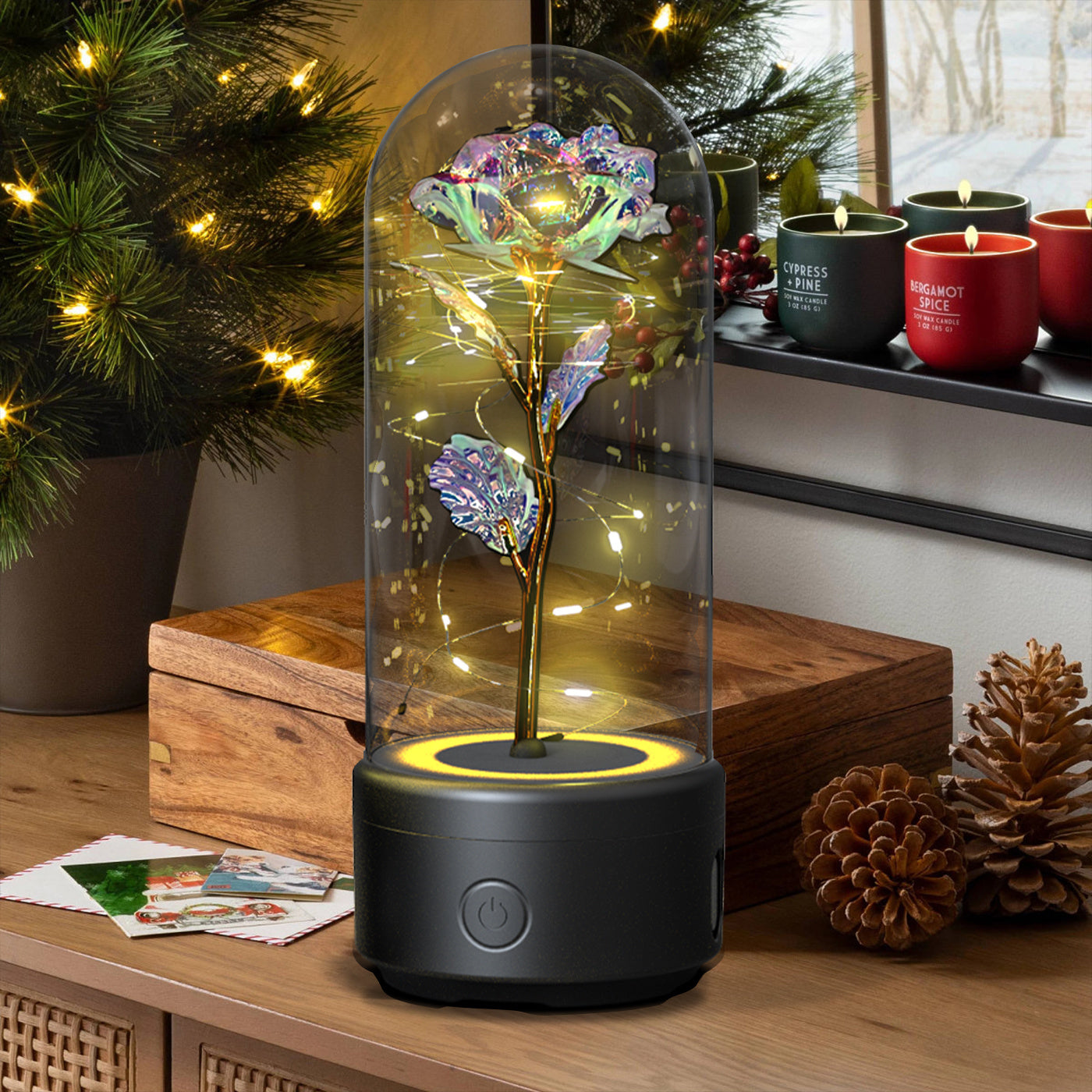 Creative 2 In 1 Rose Flowers LED Light And Bluetooth-compatible Speaker Valentine&