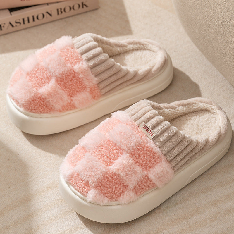 Plaid Plush Slippers Women&