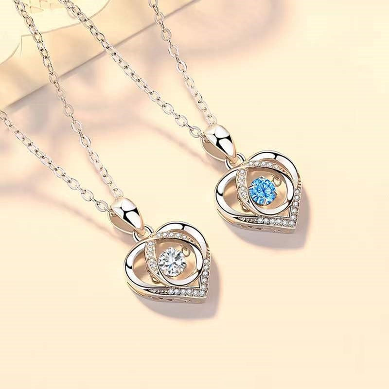 S925 Beating Heart-shaped Necklace Women Luxury Love Rhinestones Necklace Jewelry Gift For Valentine&