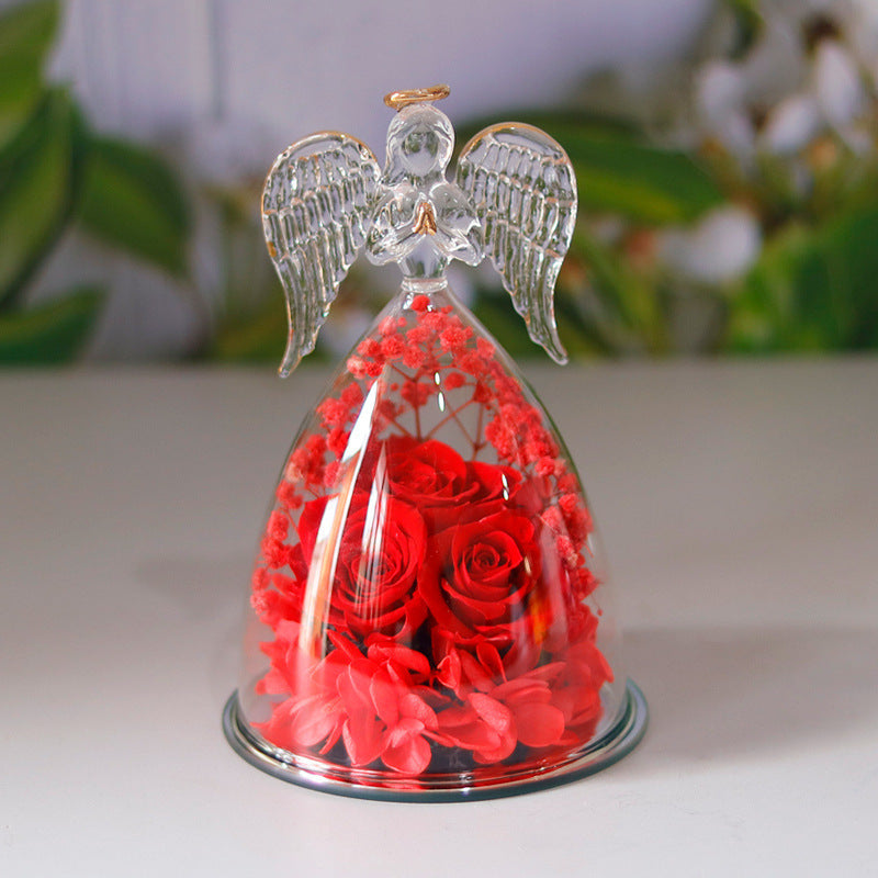 Eternal Flower Gift Box Angel Glass Cover Dried Rose Gift Box For Christmas New Year Valentine&