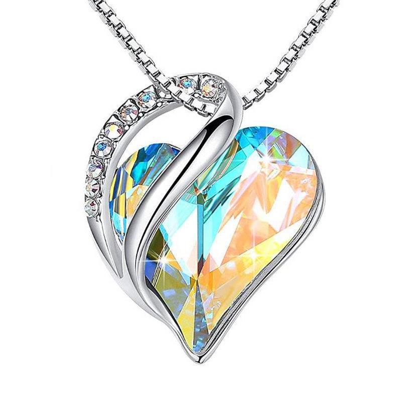 925 Sliver Heart Shaped Geometric Necklace Jewelry Women&