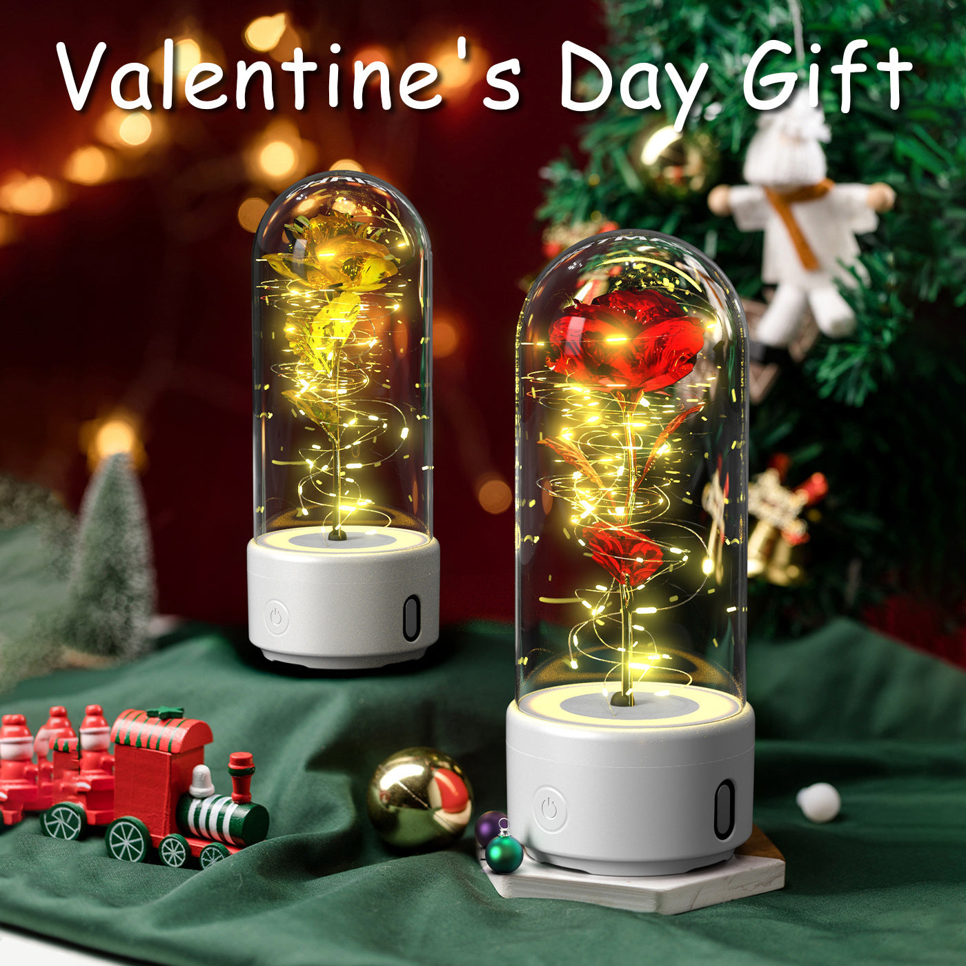 Creative 2 In 1 Rose Flowers LED Light And Bluetooth-compatible Speaker Valentine&