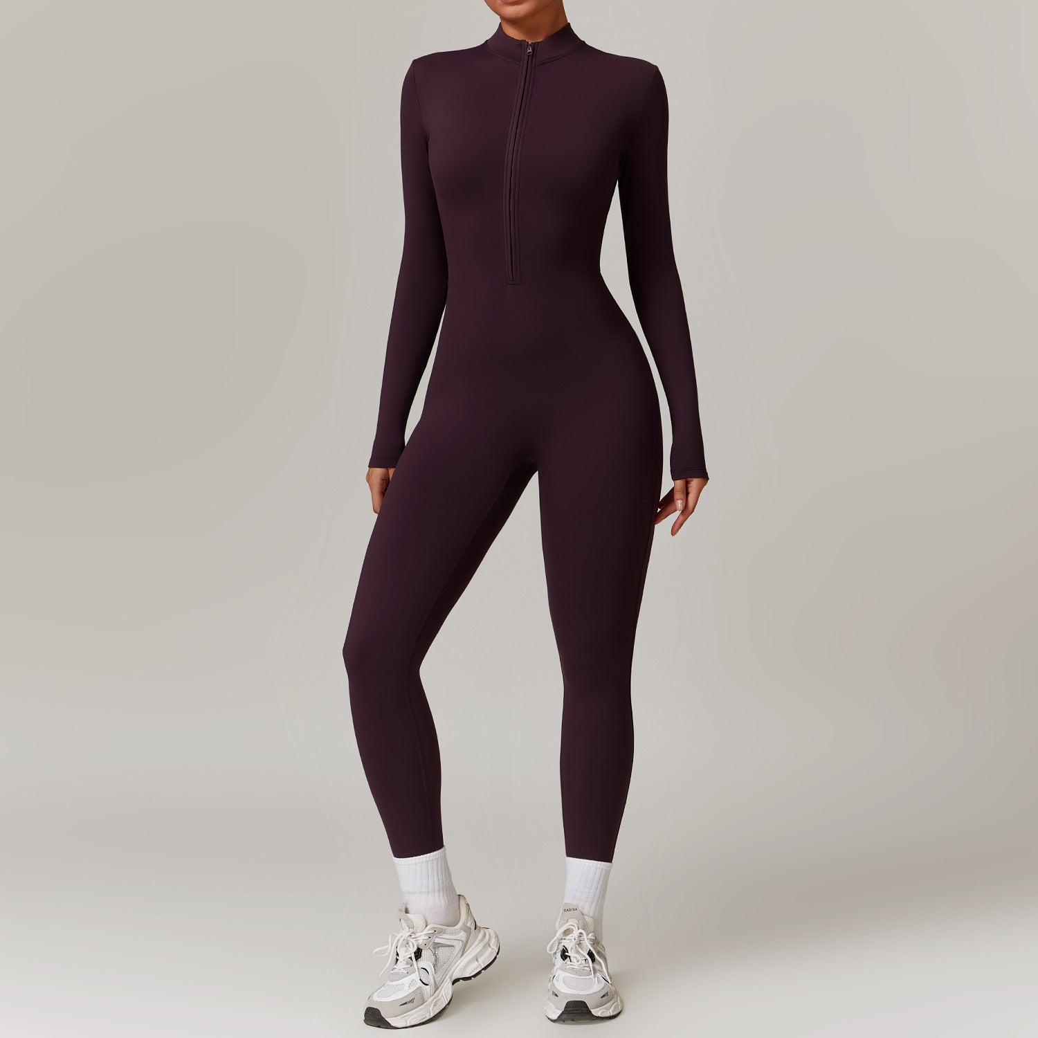 Warm Zipper Long-sleeved Jumpsuit Yoga Fitness Sports Pants Breathable Bodysuit Women&