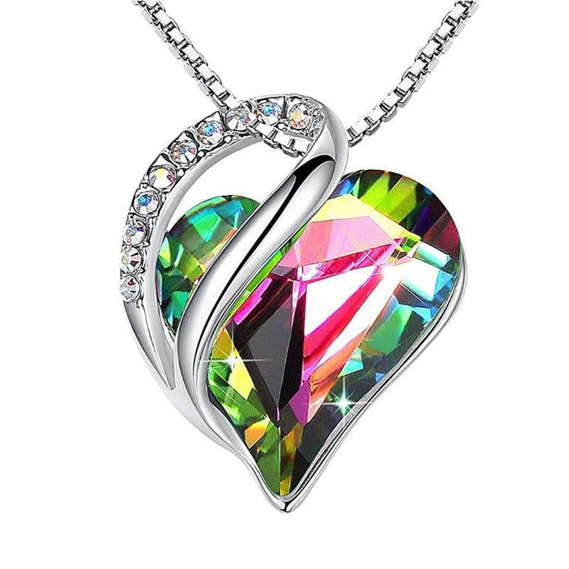 925 Sliver Heart Shaped Geometric Necklace Jewelry Women&