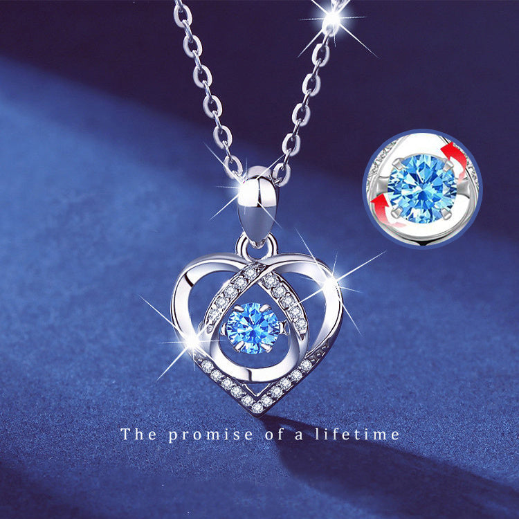 S925 Beating Heart-shaped Necklace Women Luxury Love Rhinestones Necklace Jewelry Gift For Valentine&