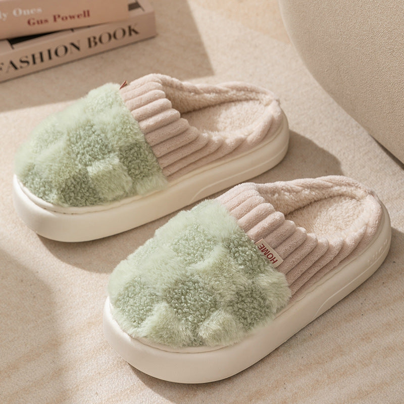 Plaid Plush Slippers Women&