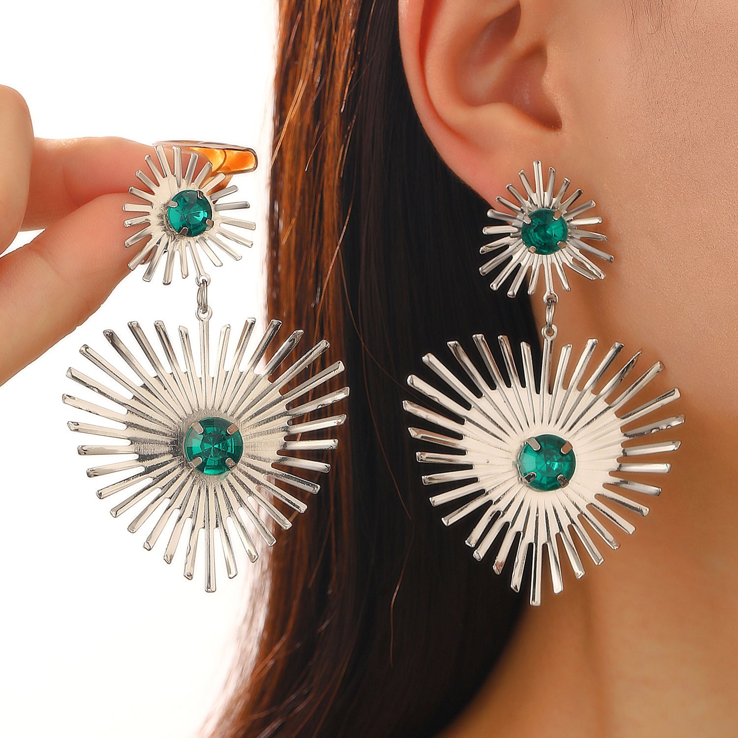 Bohemian Sunflower Heart-shaped Earrings With Rhinestone Exaggerated Personality Love Earrings For Women Valentine&