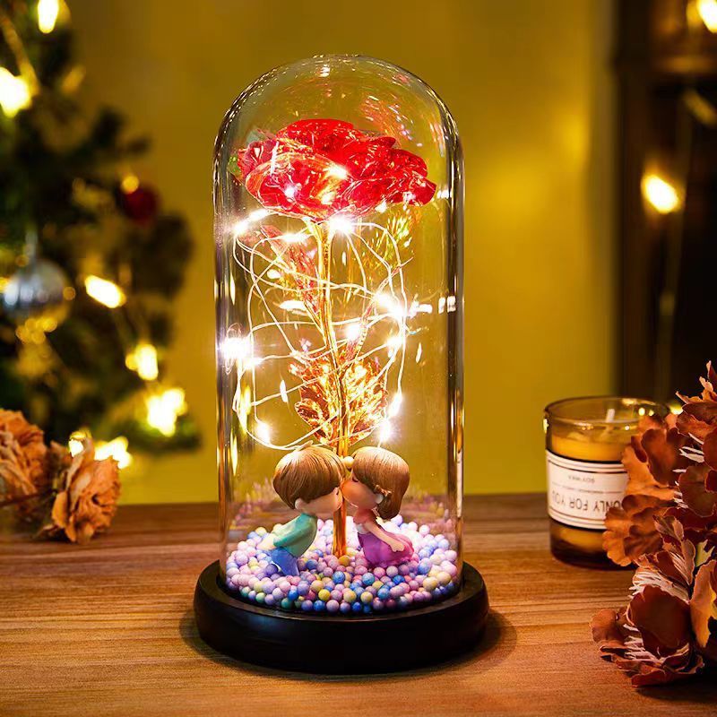 Eternal Rose LED Light Foil Flower In Glass Cover Night Lights Valentines Day Gifts Lamp Decor For For Home Bedroom Wedding Gift Valentine&