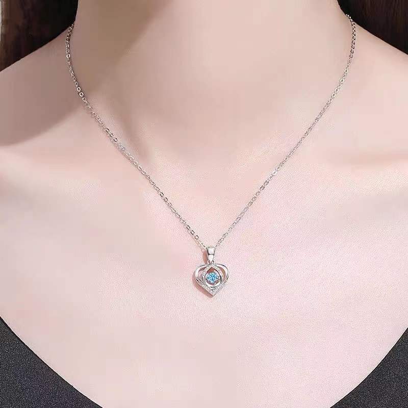 S925 Beating Heart-shaped Necklace Women Luxury Love Rhinestones Necklace Jewelry Gift For Valentine&