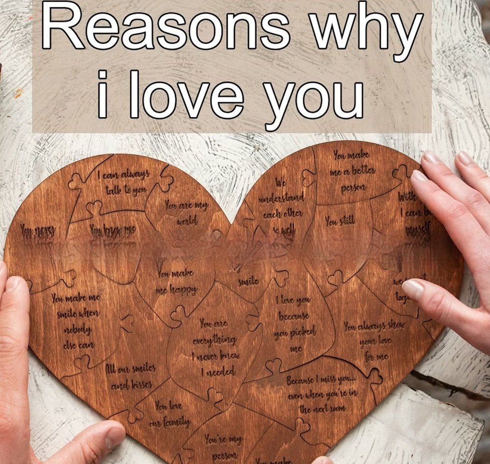 Reasons Why I Love You Wooden Heart Puzzle Romantic Love Jigsaw Puzzle Wedding Anniversary For Wife Husband Birthday Gifts Valentine&