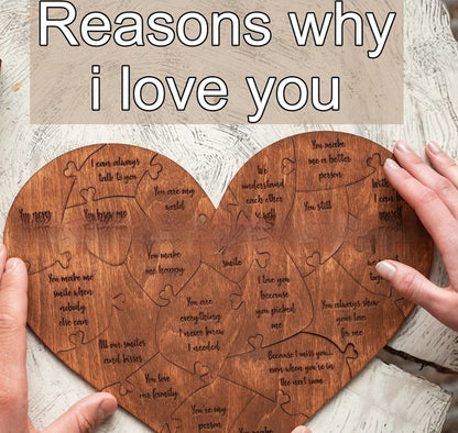 Reasons Why I Love You Wooden Heart Puzzle Romantic Love Jigsaw Puzzle Wedding Anniversary For Wife Husband Birthday Gifts Valentine&