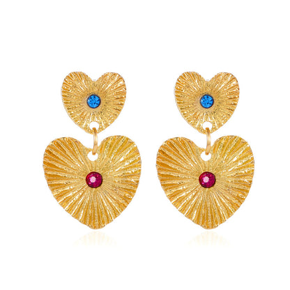 Bohemian Sunflower Heart-shaped Earrings With Rhinestone Exaggerated Personality Love Earrings For Women Valentine&