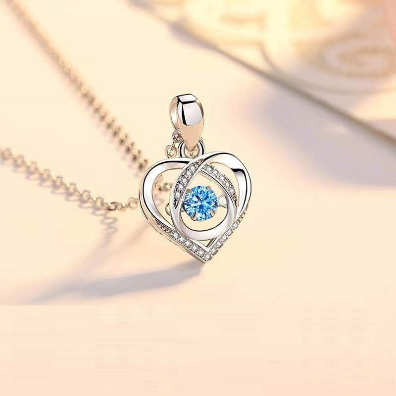 S925 Beating Heart-shaped Necklace Women Luxury Love Rhinestones Necklace Jewelry Gift For Valentine&