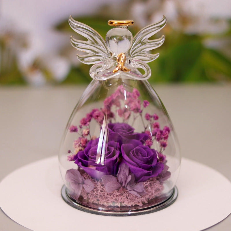 Eternal Flower Gift Box Angel Glass Cover Dried Rose Gift Box For Christmas New Year Valentine&