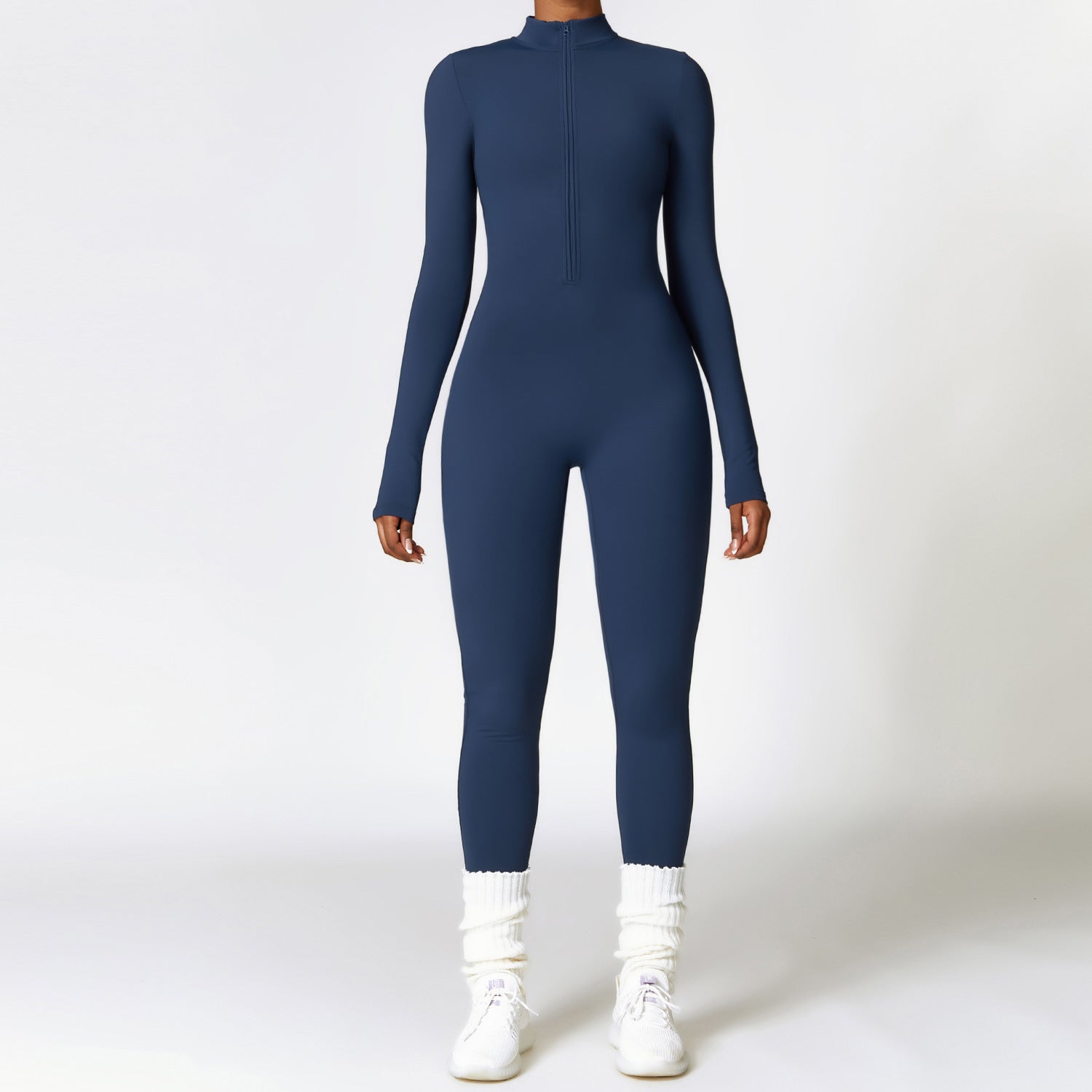 Warm Zipper Long-sleeved Jumpsuit Yoga Fitness Sports Pants Breathable Bodysuit Women&