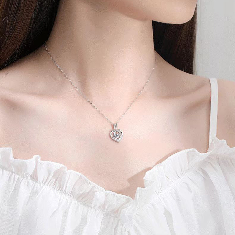 S925 Beating Heart-shaped Necklace Women Luxury Love Rhinestones Necklace Jewelry Gift For Valentine&