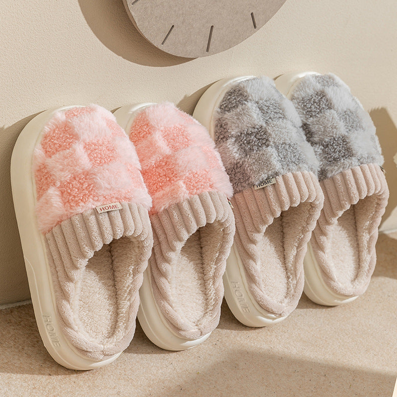 Plaid Plush Slippers Women&