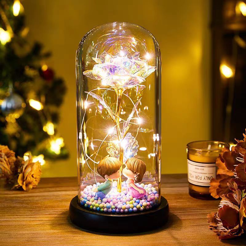 Eternal Rose LED Light Foil Flower In Glass Cover Night Lights Valentines Day Gifts Lamp Decor For For Home Bedroom Wedding Gift Valentine&