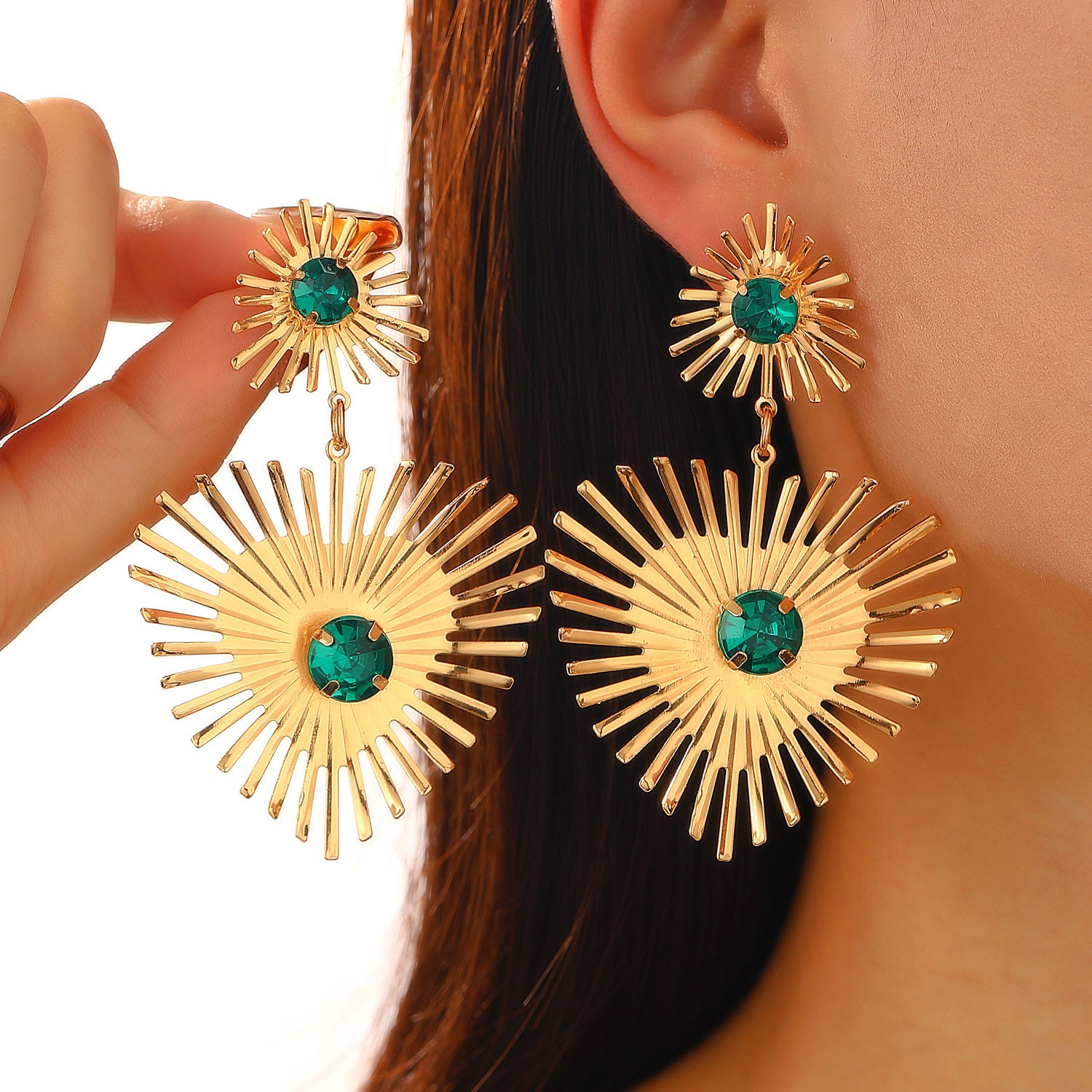 Bohemian Sunflower Heart-shaped Earrings With Rhinestone Exaggerated Personality Love Earrings For Women Valentine&