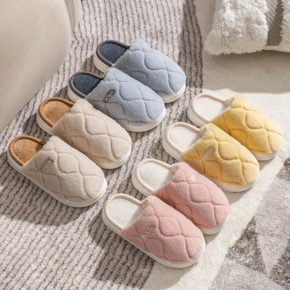 Plush Slippers Winter For Women Indoor Floor Bedroom Home Slipper Warm Solid House Shoes Men Couple