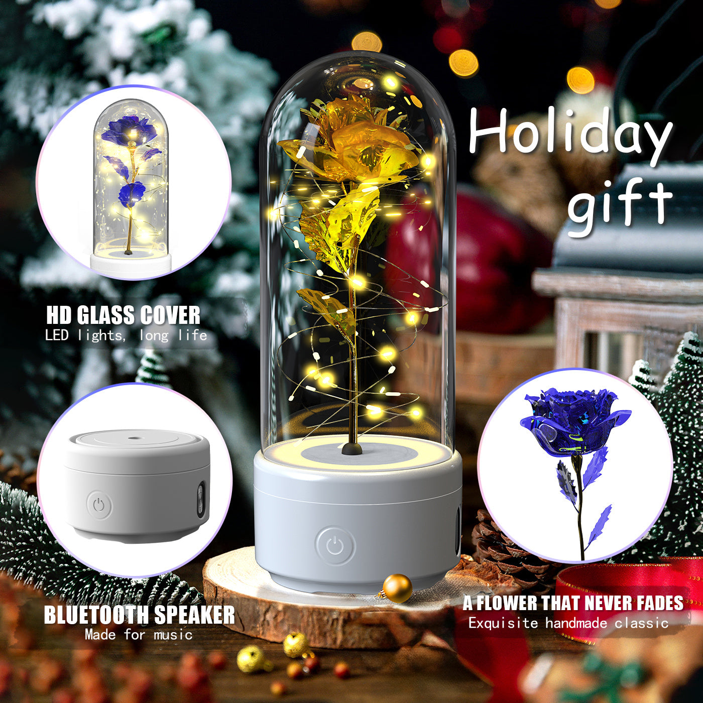 Creative 2 In 1 Rose Flowers LED Light And Bluetooth-compatible Speaker Valentine&