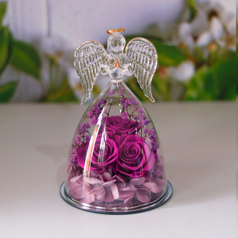 Eternal Flower Gift Box Angel Glass Cover Dried Rose Gift Box For Christmas New Year Valentine&