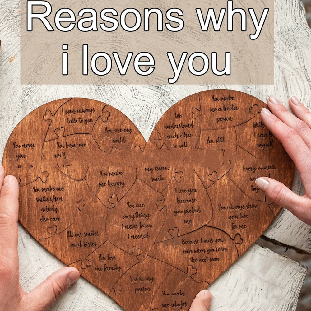 Reasons Why I Love You Wooden Heart Puzzle Romantic Love Jigsaw Puzzle Wedding Anniversary For Wife Husband Birthday Gifts Valentine&