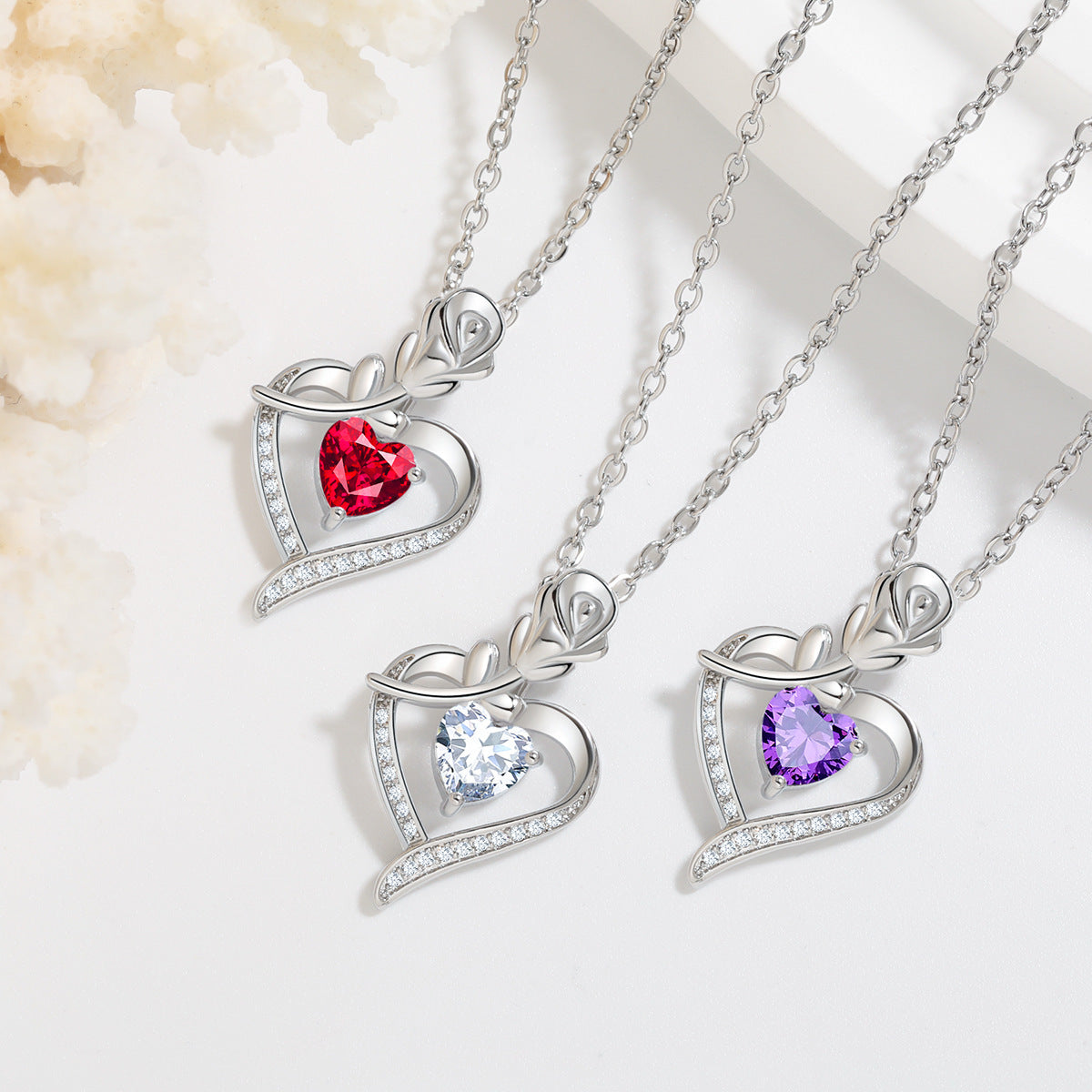 Rose Heart-shaped Necklace With Rhinestones Fashion Everlasting Flower Love Necklace For Women Valentine&