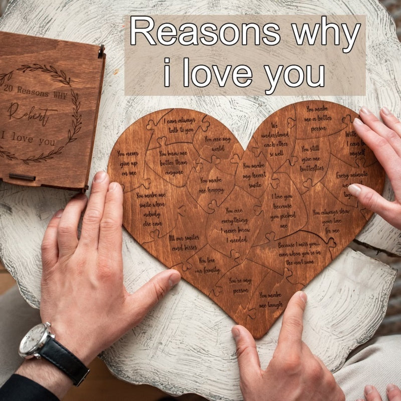 Reasons Why I Love You Wooden Heart Puzzle Romantic Love Jigsaw Puzzle Wedding Anniversary For Wife Husband Birthday Gifts Valentine&