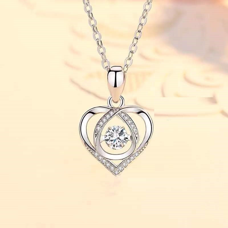 S925 Beating Heart-shaped Necklace Women Luxury Love Rhinestones Necklace Jewelry Gift For Valentine&